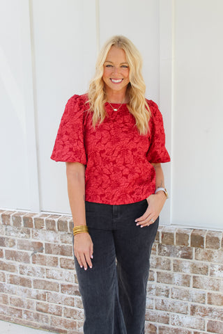Steph Puff Sleeve Top - Red