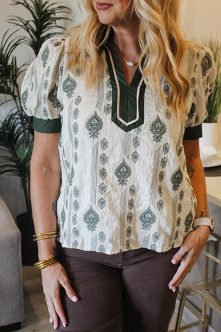 Charity Embroidered Top - Olive