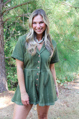 Lucy Denim Romper - Olive