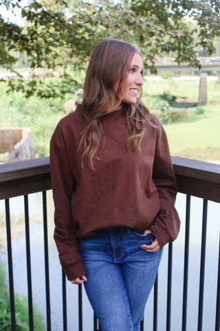 Maddy Mock Neck Sweatshirt - Chocolate