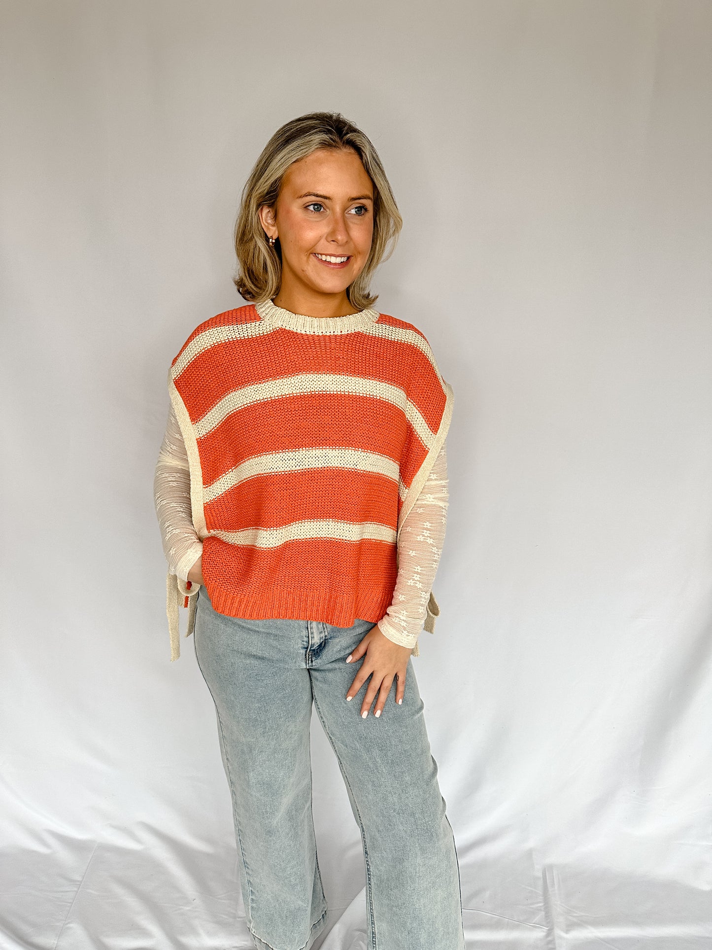 Striped Tied Sweater Vest- Papaya