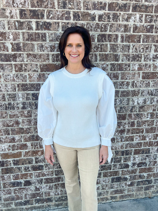 Sweater Vest Sleeve Top-Off White