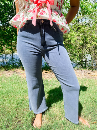Zenana Acid Washed Bootcut Pants - Blackberry