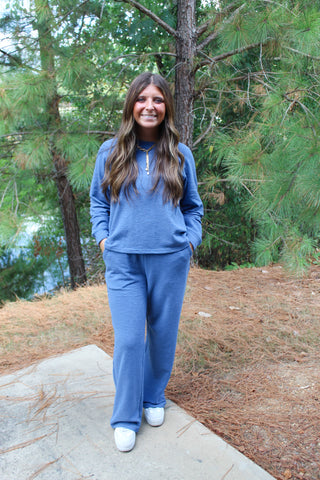 Zenana Slub Long Sleeve Set - Dusty Blue
