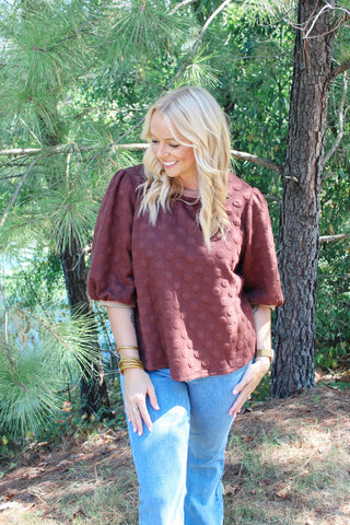 Moorone Puff Sleeve Top - Brown