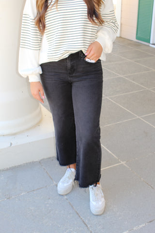 Zenana High Rise Cropped Jeans - Washed Black