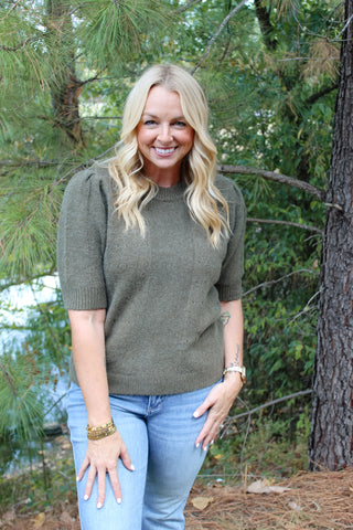 Tillie Puff Sleeve Sweater - Olive