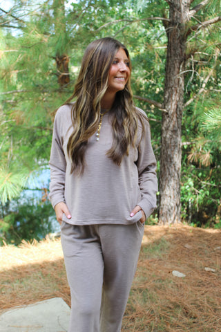 Zenana Slub Long Sleeve Set - Cocoa