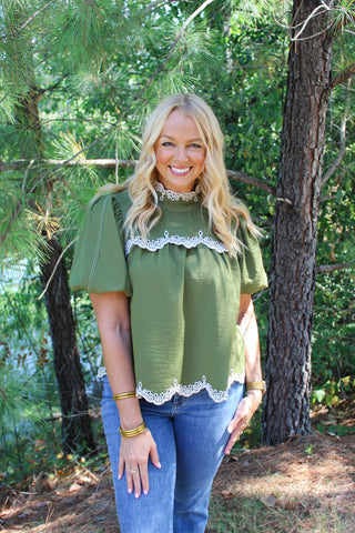 May Embroidered Top - Olive