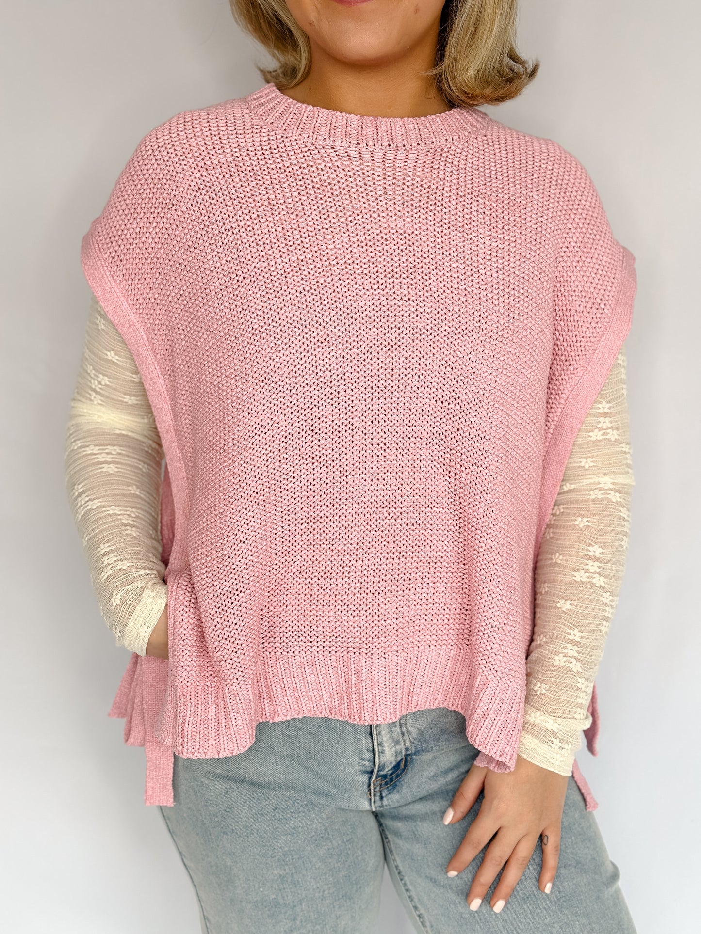 Tied Sweater Vest- Pink