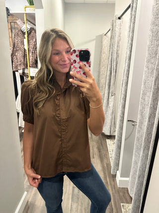 Mallory Puff Sleeve Top - Brown
