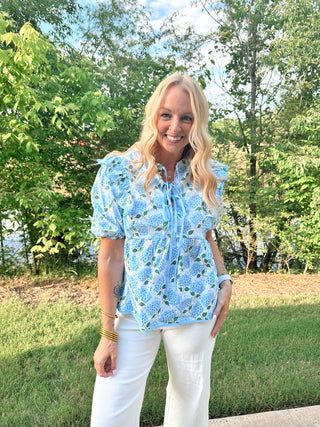 Hydrangea Puff Sleeve Blouse