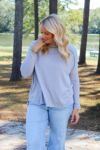 Zenana Soft Melange High Low Long Sleeve - Heather Grey