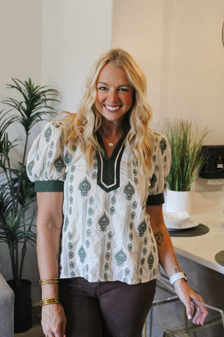 Charity Embroidered Top - Olive