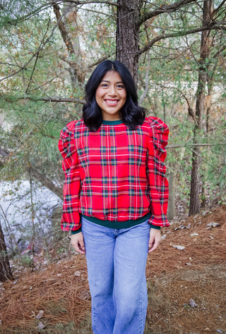 Plaid Puff Sleeve Top