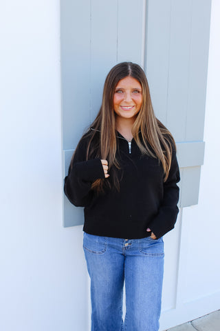 Maggie Half Zip Sweater - Black