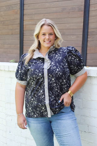 Lisa Floral Top - Black