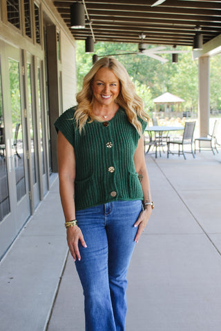 Zenana Button Sweater Vest - Dark Green