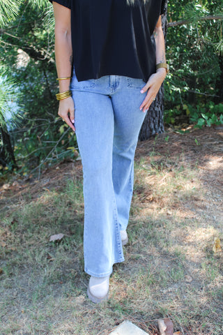 Judy Blue Front Patch Flare Jeans - Medium Denim