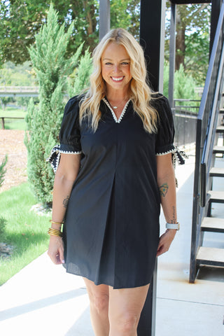 Rylin Short Puff Sleeve Dress - Black