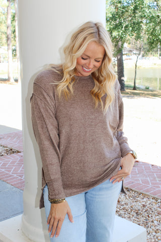 Zenana Brushed Melange Oversized Sweater- Mocha