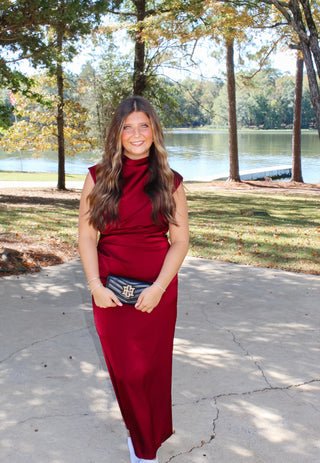 Brooke Mock Neck Dress - Wine