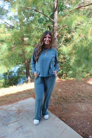 Zenana Slub Long Sleeve Set - Ash Jade