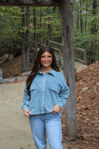 Zenana Acid Wash Fleece Shacket - Jade