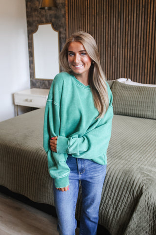 Zenana Acid Washed Fleece Pullover - Forest
