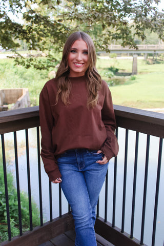 Maddy Mock Neck Sweatshirt - Chocolate