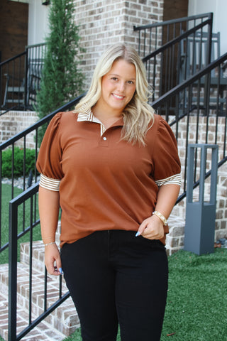 Stacy Ruffle Neck Top - Brown