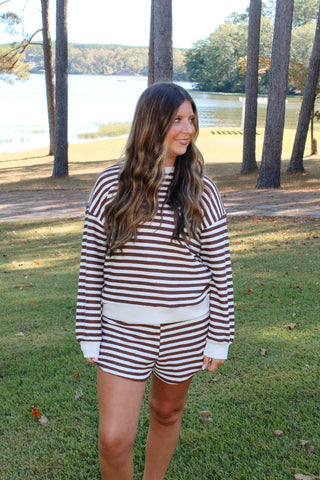 Zenana Striped Pullover Set - Brown