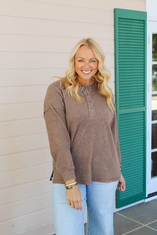 Zenana Brushed Melange Ribbed Sweater - Mocha