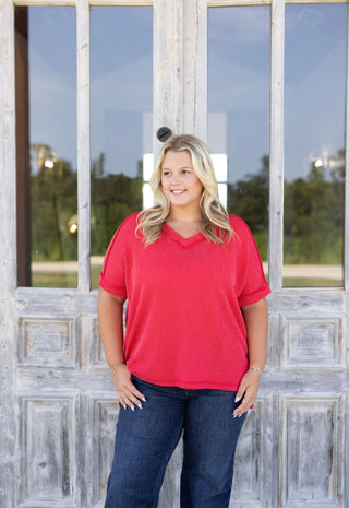 Zenana Corded Ribbed Top - Ruby