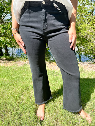 Zenana Acid Washed Bootcut Pants - Black