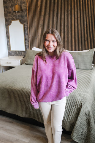 Zenana Acid Wash Pullover - Light Plum