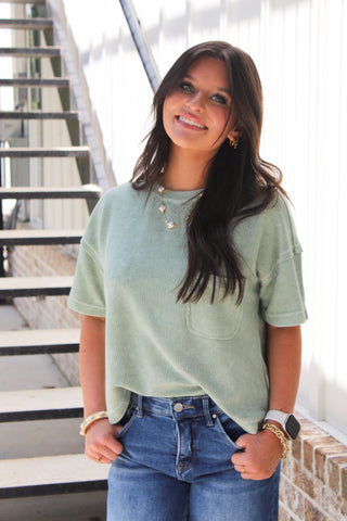 Lois Ribbed Top - Light Olive