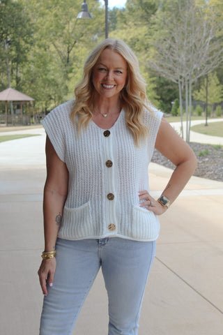 Zenana Button Sweater Vest - Ivory