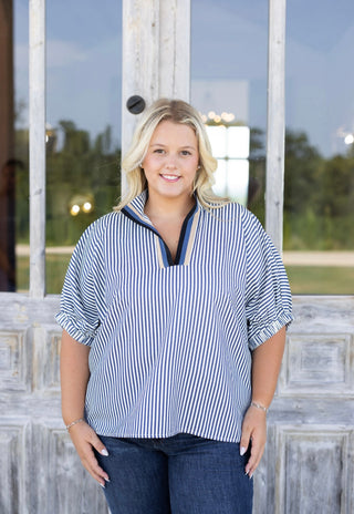 Leia Striped Top - Navy