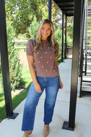 Evelyn Puff Short Sleeve Sweater - Mocha