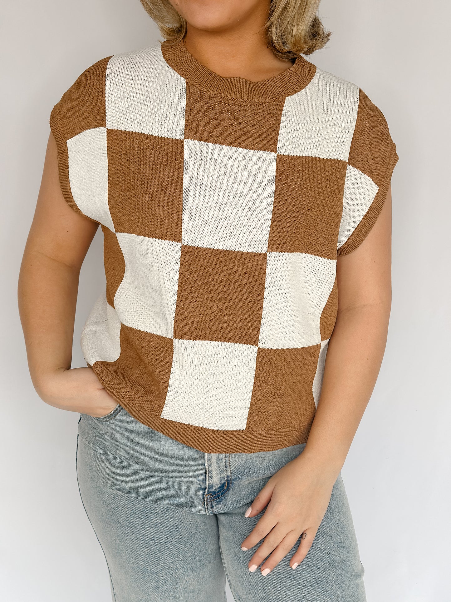 Brown Checkered Sweater Vest