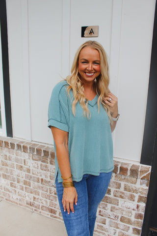 Zenana Corded Ribbed Top - Jade