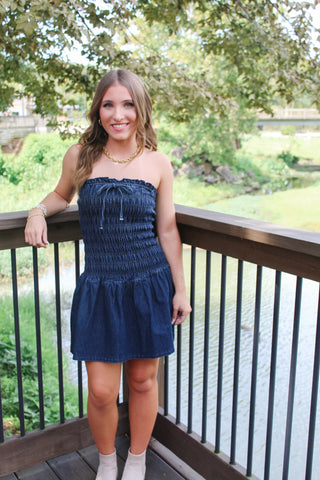 Mariah Smocked Denim Tube Dress