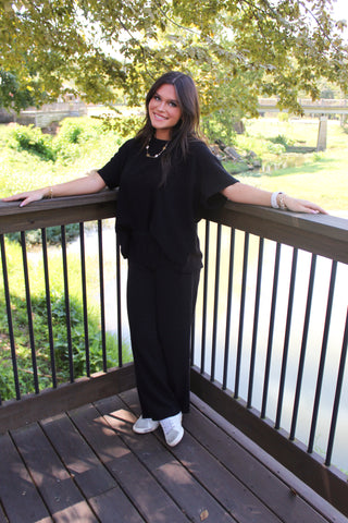 Zenana Slub Short Sleeve Set - Black