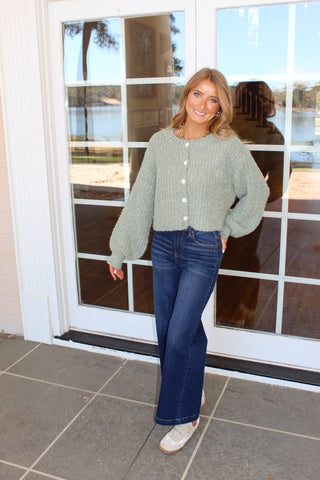 Fluffy Cardigan Sweater - Sage Green