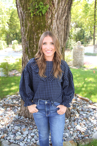 Annalisa Plaid Top - Navy