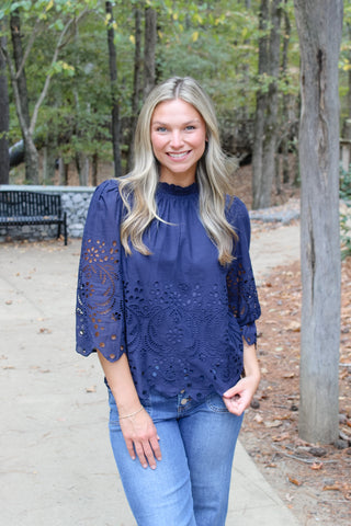 Emmi Eyelet Top - Navy