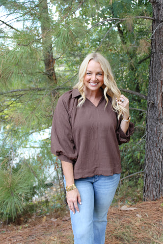 Mack Puff Sleeve Top - Brown