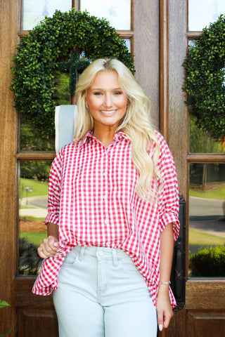 Gianna Gingham Button Up - Red