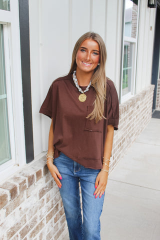 Zenana Oversized Crop Tee - Brown